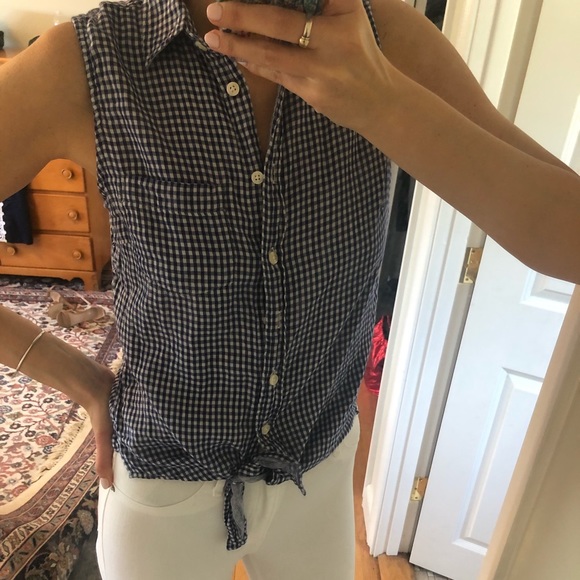 J. Crew Tie Front Gingham Sleeveless Blouse - Picture 2 of 5